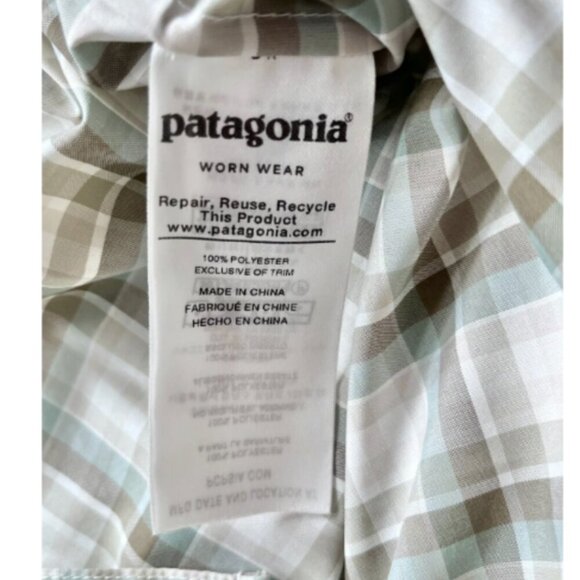 Patagonia Women's Plaid Snap Shirt Size S Green Beige Short Sleeve Outdoor Hike - Picture 3 of 7